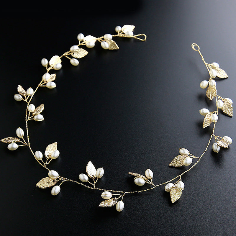 Gold Leaf Baroque Pearl Hair Band Handmade Wedding Hair Accessory