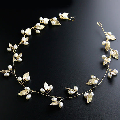 Gold Leaf Baroque Pearl Hair Band Handmade Wedding Hair Accessory