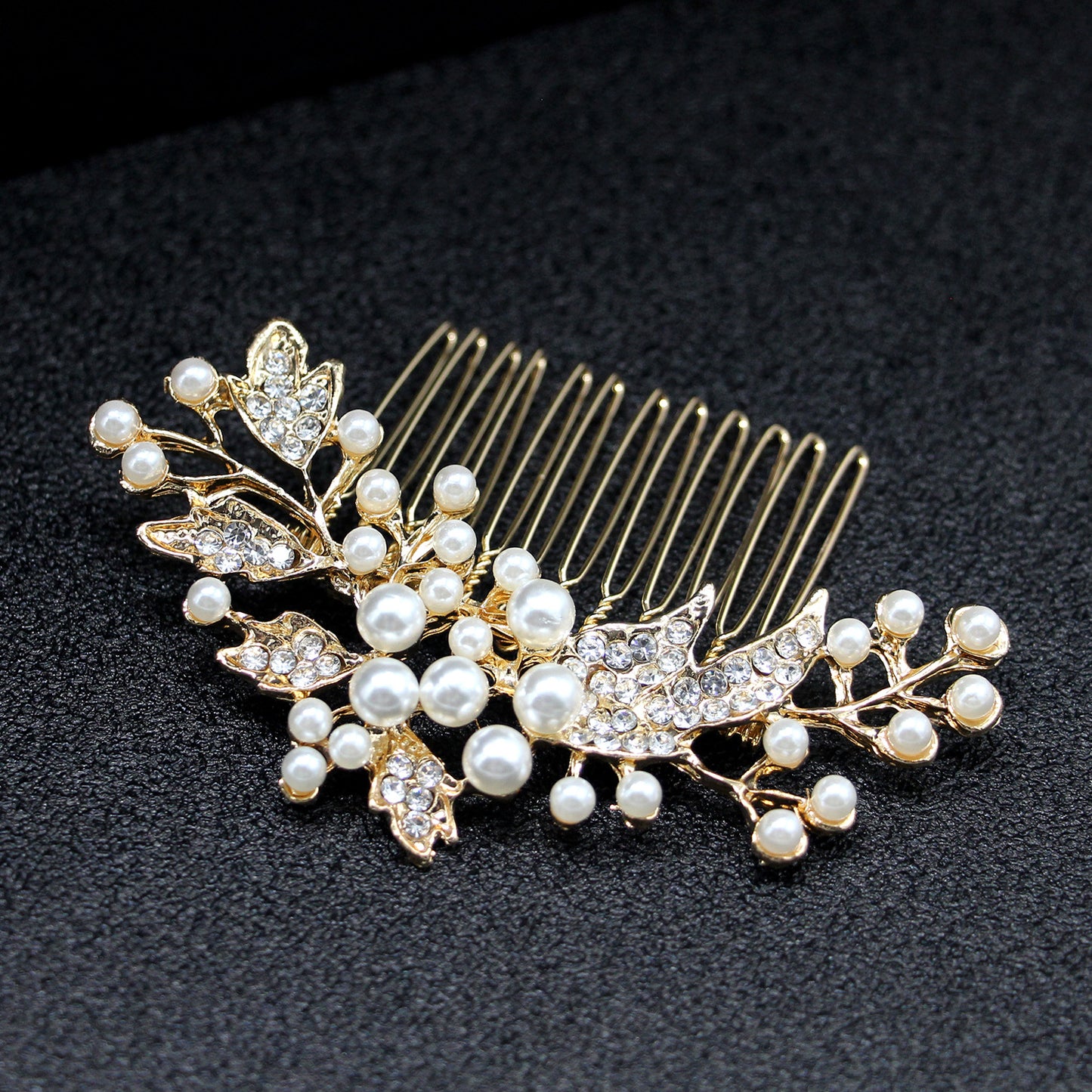 Silver Alloy Pearl Hair Comb Bridal with Crystal Accents