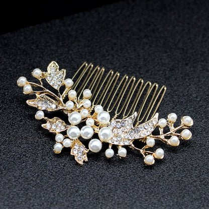 Silver Alloy Pearl Hair Comb Bridal with Crystal Accents