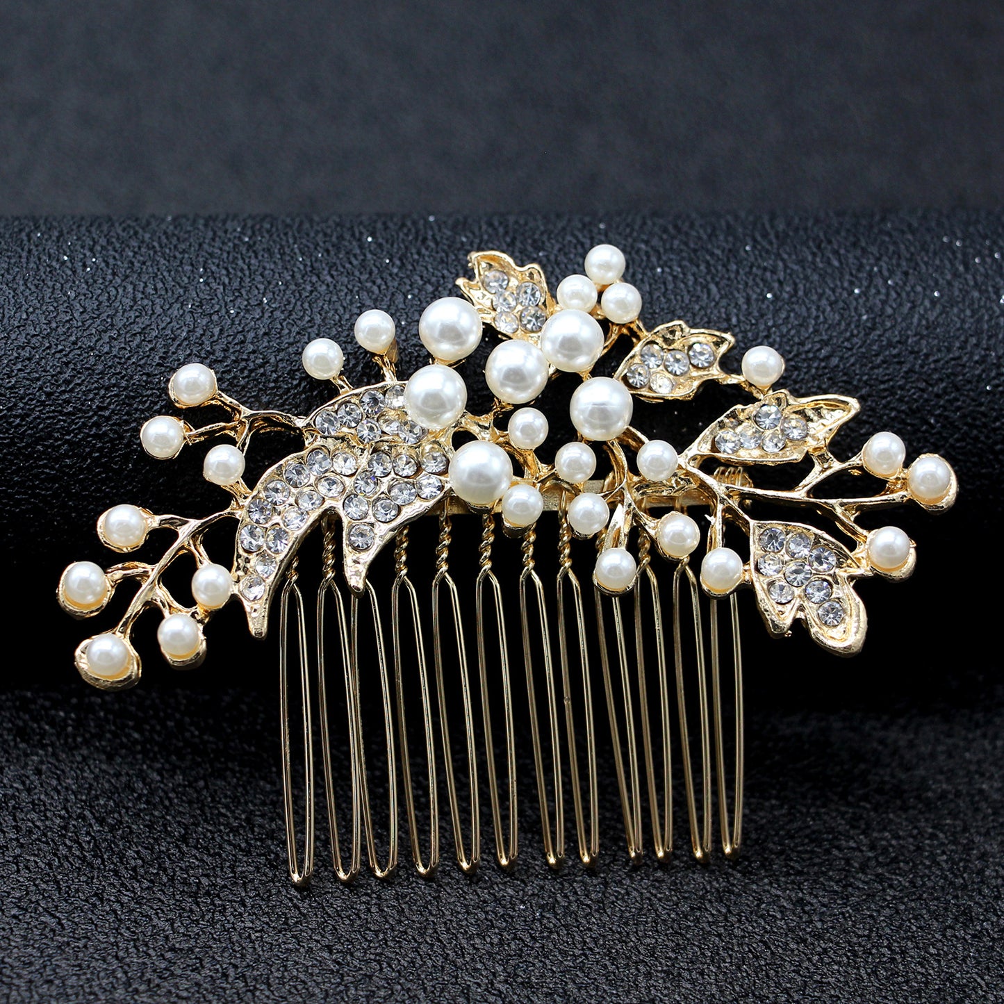Silver Alloy Pearl Hair Comb Bridal with Crystal Accents