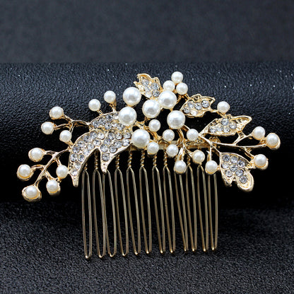 Silver Alloy Pearl Hair Comb Bridal with Crystal Accents