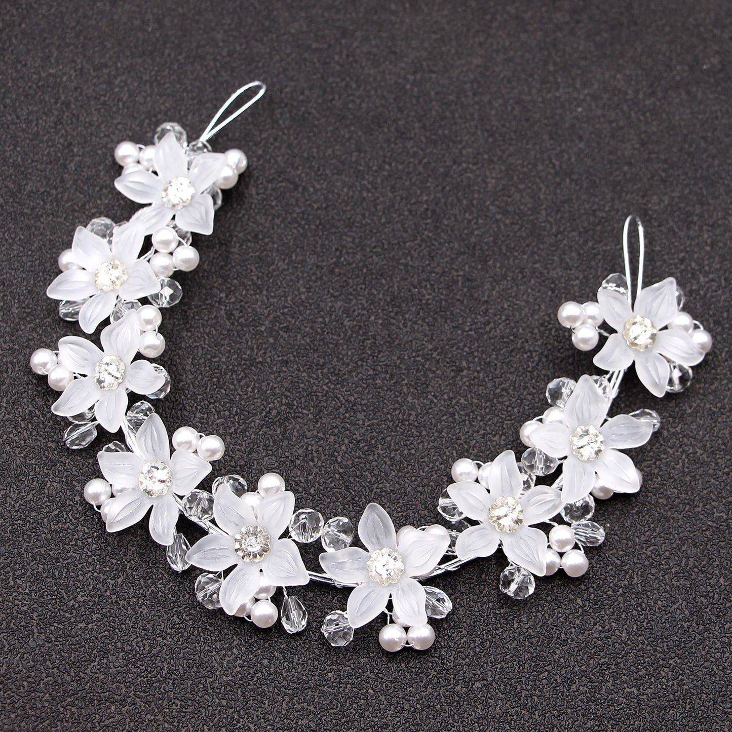 Acrylic Crystal Flower Pearl Headband Bridal Wedding Hair Accessory