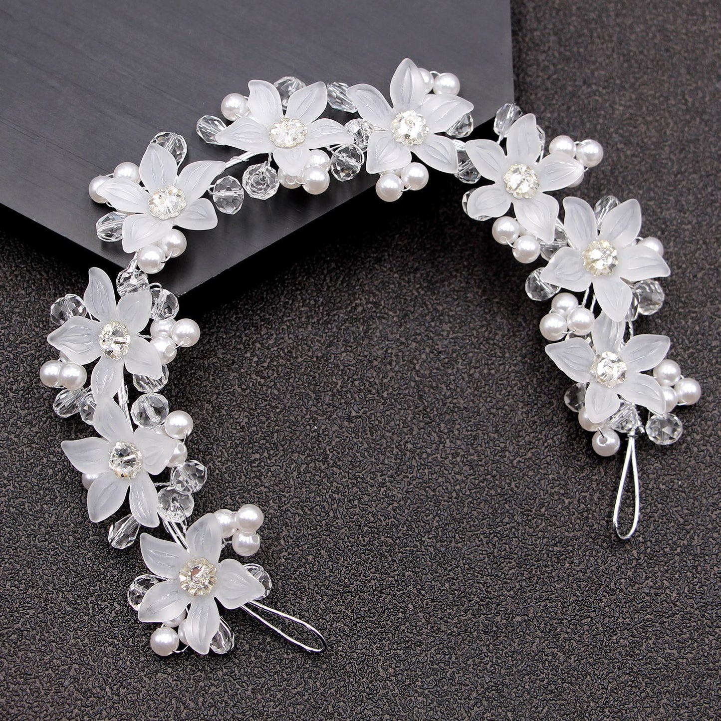 Acrylic Crystal Flower Pearl Headband Bridal Wedding Hair Accessory