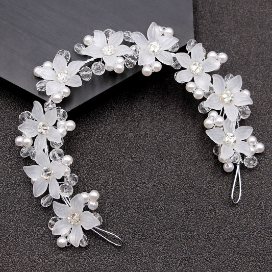 Acrylic Crystal Flower Pearl Headband Bridal Wedding Hair Accessory