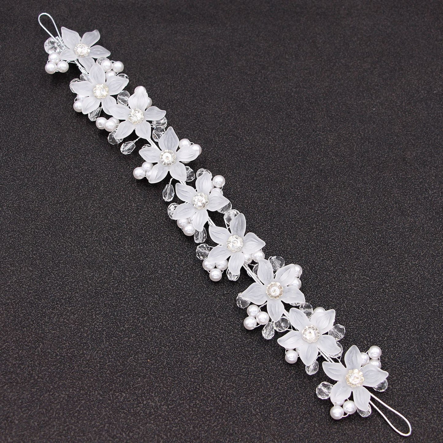 Acrylic Crystal Flower Pearl Headband Bridal Wedding Hair Accessory