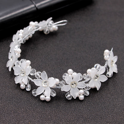 Acrylic Crystal Flower Pearl Headband Bridal Wedding Hair Accessory