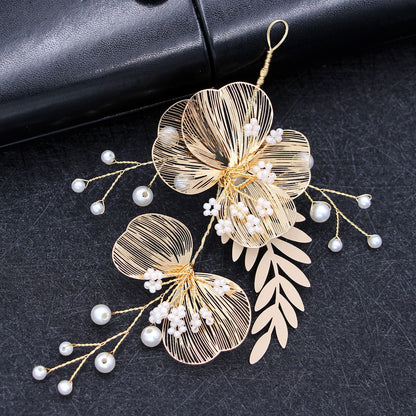 Golden Flower Bridal Headpiece with Matching Earrings