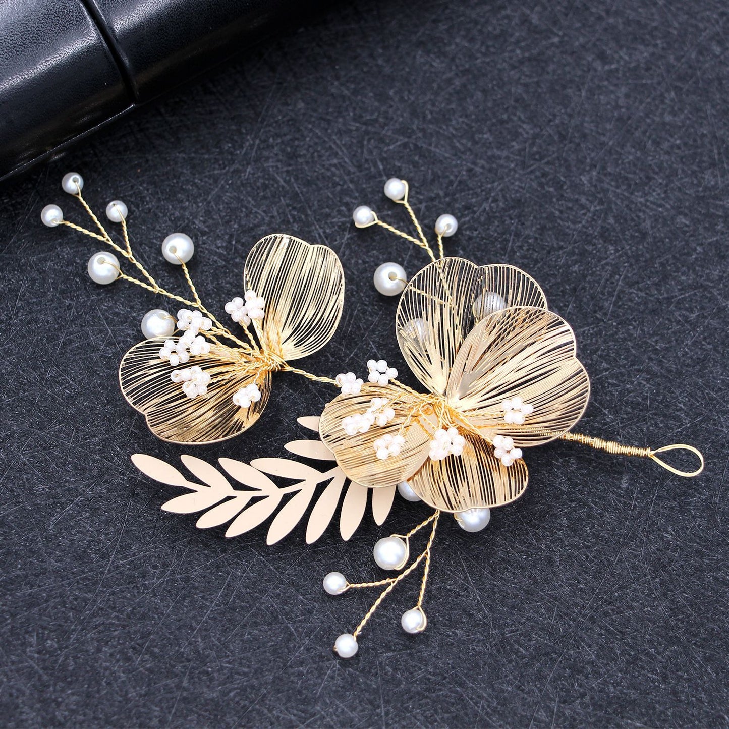 Golden Flower Bridal Headpiece with Matching Earrings