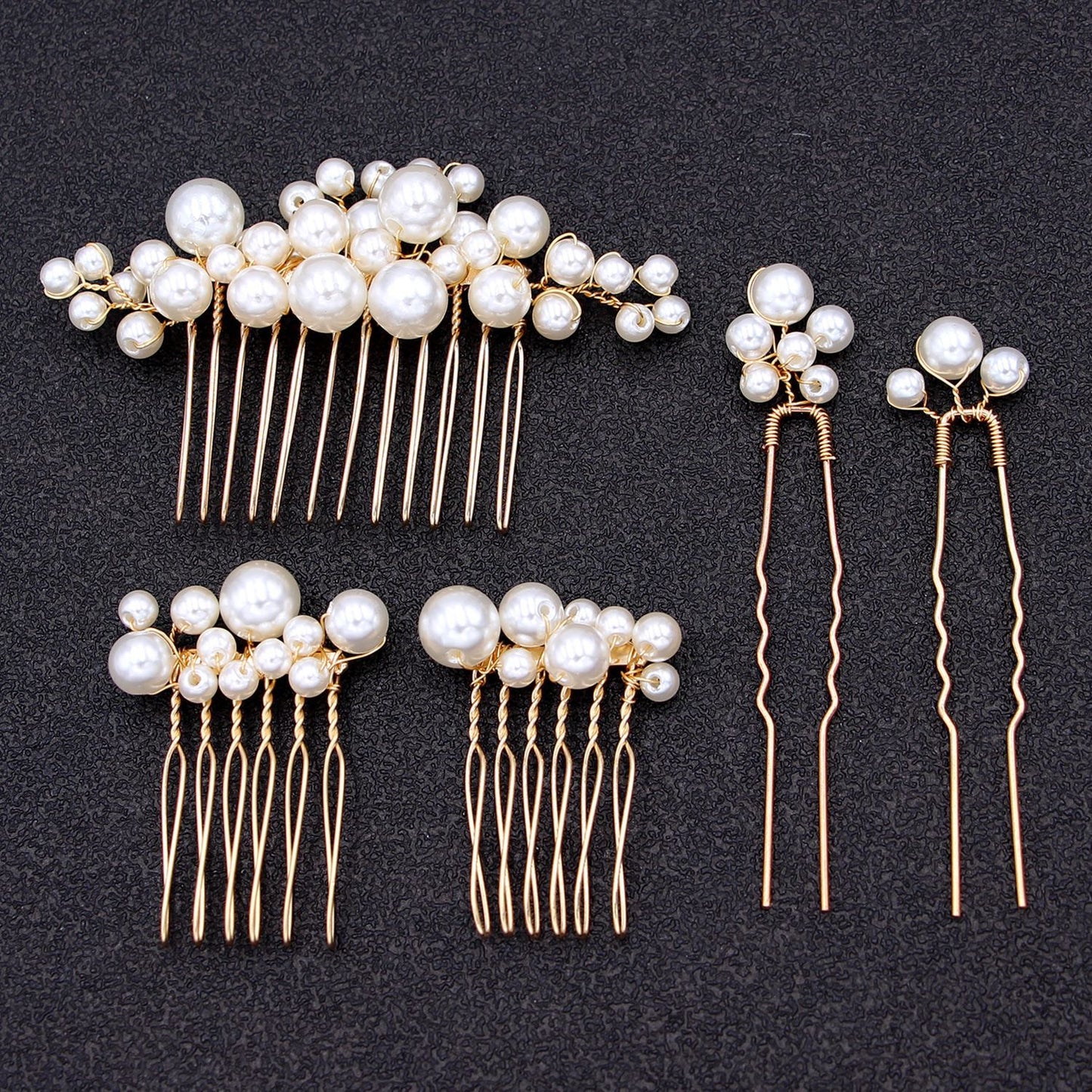 Set of 3 Combs and 2 Hair Pins Bridal Wedding Hair Accessories