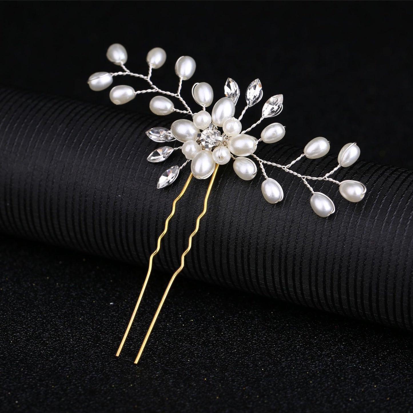 Handmade Pearl Crystal U Shaped Hairpin Bridal Hairpiece