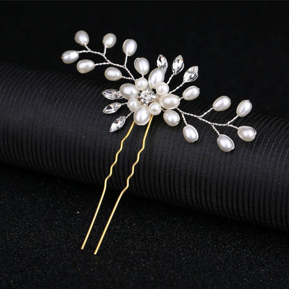 Handmade Pearl Crystal U Shaped Hairpin Bridal Hairpiece