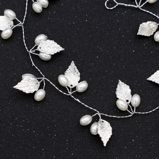 Gold Leaf Baroque Pearl Hair Band Handmade Wedding Hair Accessory