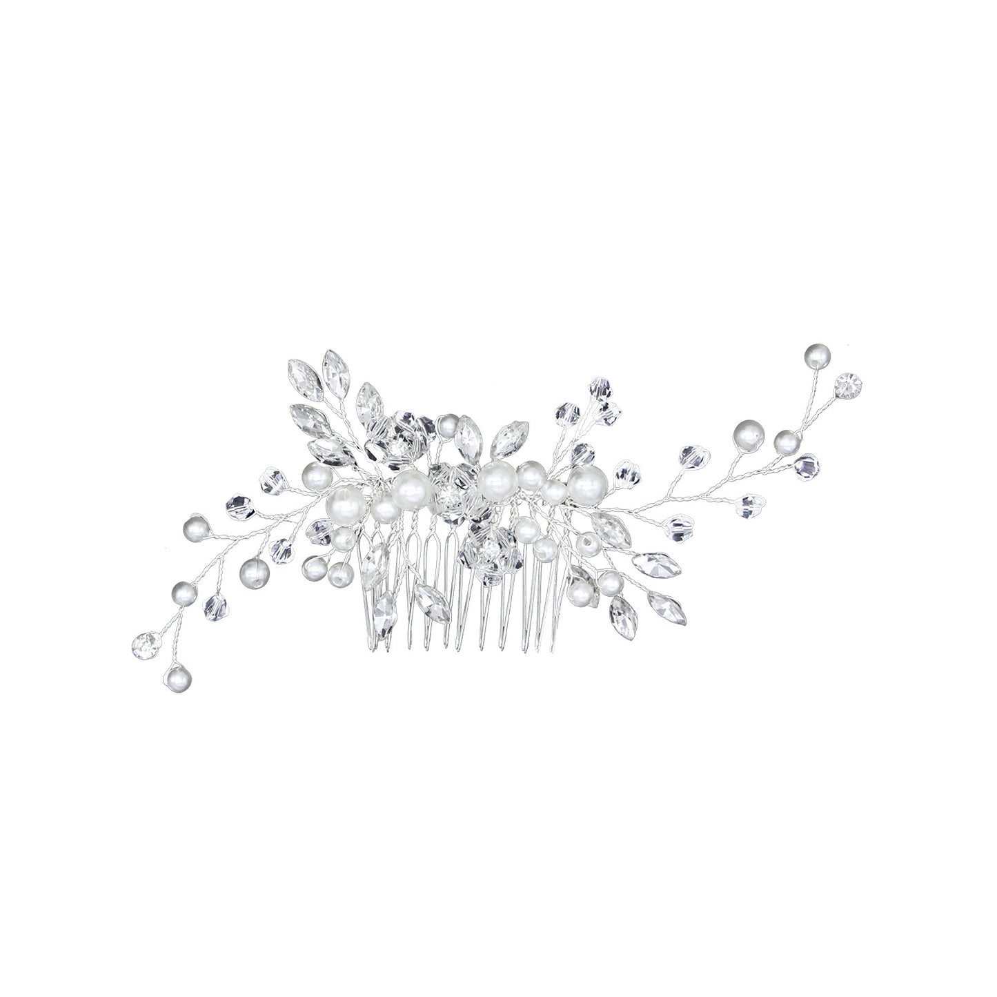 White Crystal Pearl Hair Comb Elegant Bridal Hairpiece
