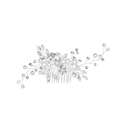 White Crystal Pearl Hair Comb Elegant Bridal Hairpiece