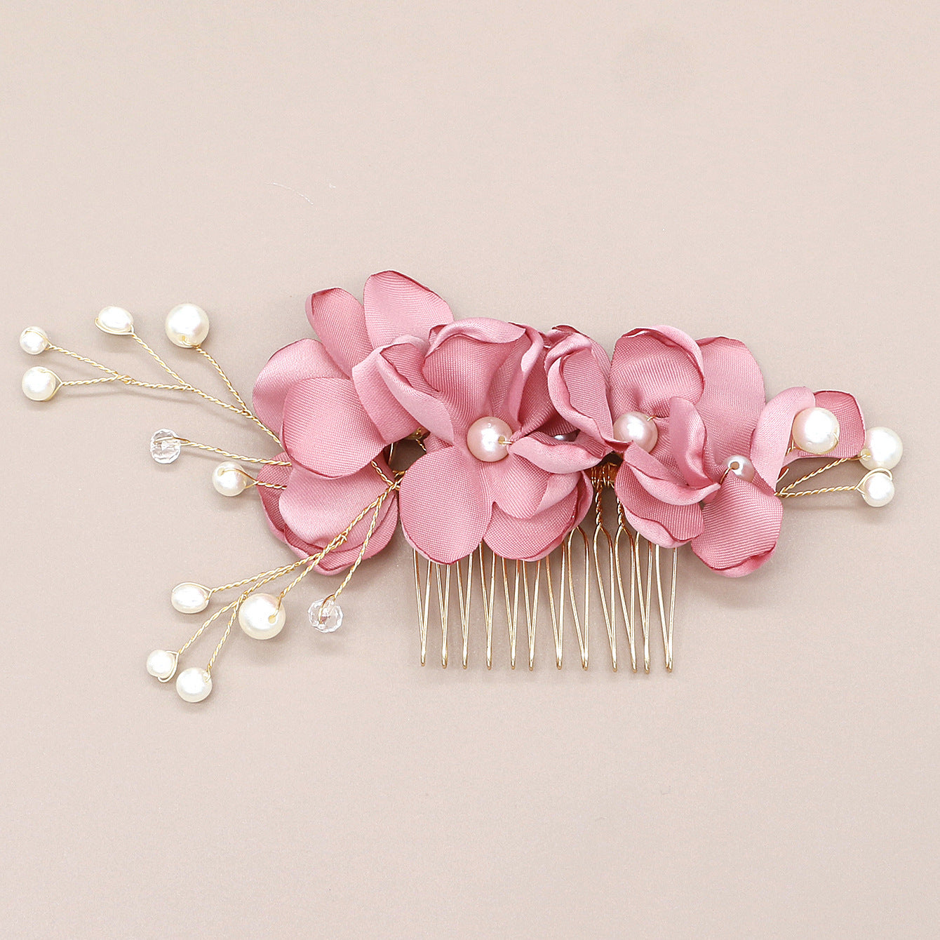 Red Fabric Flower Pearl Hair Comb Wedding Accessory