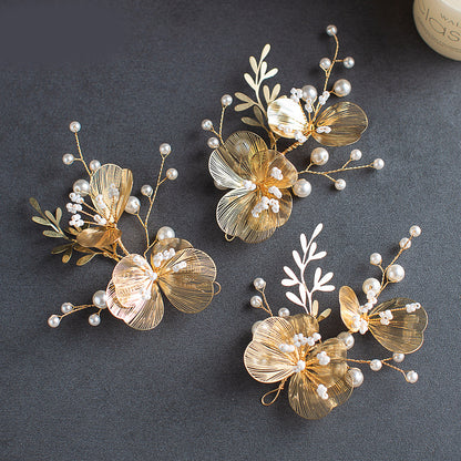 Golden Flower Bridal Headpiece with Matching Earrings
