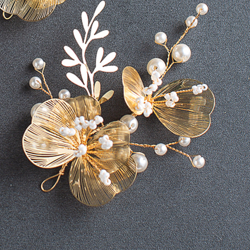 Golden Flower Bridal Headpiece with Matching Earrings