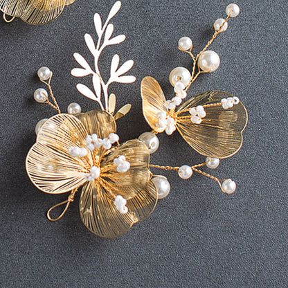 Golden Flower Bridal Headpiece with Matching Earrings