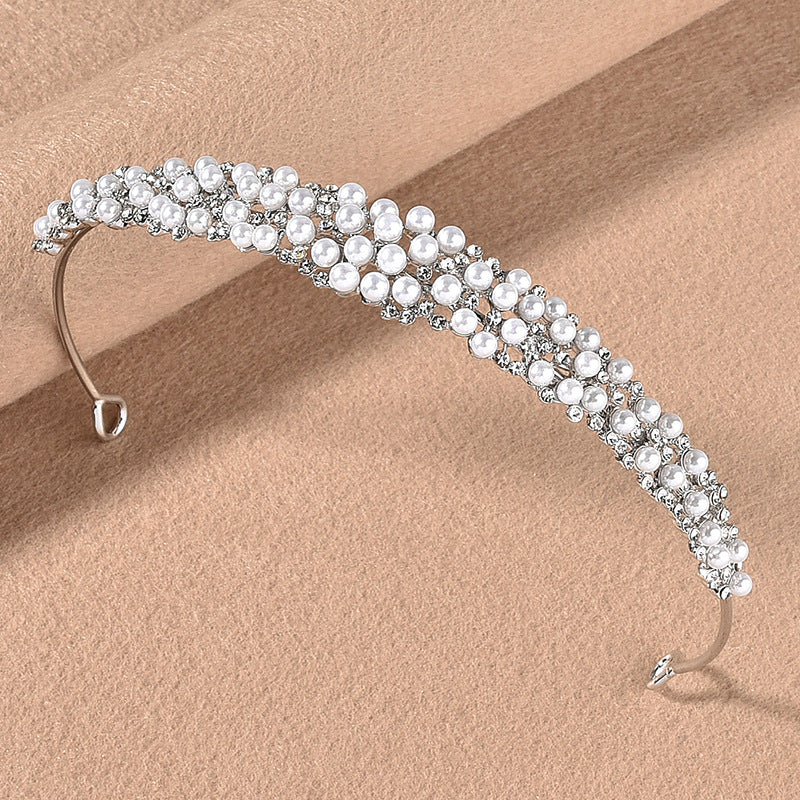 Alloy Pearl Rhinestone Wedding Veil Bridal Crown Hairpiece