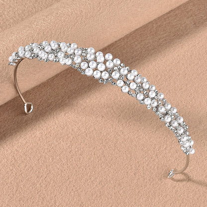 Alloy Pearl Rhinestone Wedding Veil Bridal Crown Hairpiece