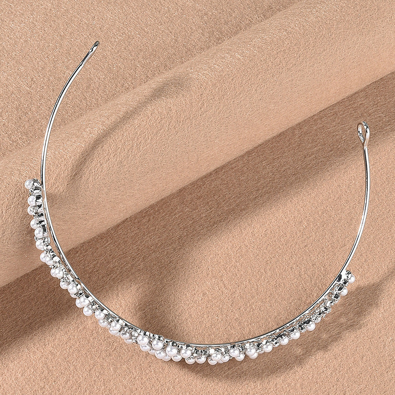 Alloy Pearl Rhinestone Wedding Veil Bridal Crown Hairpiece