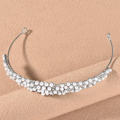Alloy Pearl Rhinestone Wedding Veil Bridal Crown Hairpiece