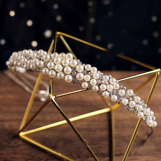 Alloy Pearl Rhinestone Wedding Veil Bridal Crown Hairpiece