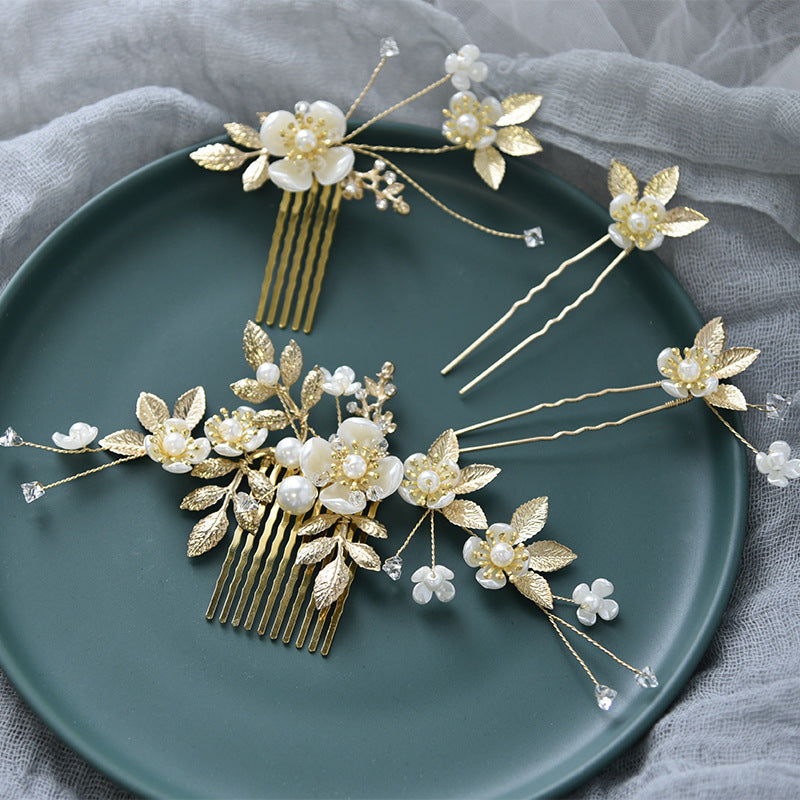 Elegant Pearl Hair Comb Set Bridal Wedding Hairpiece