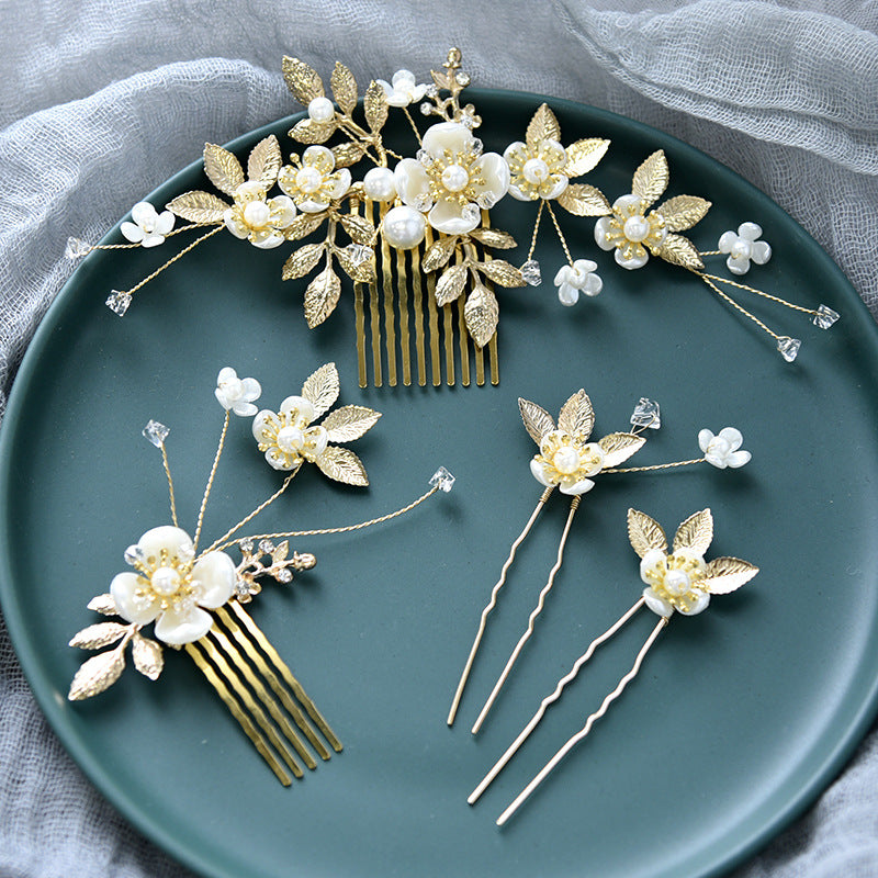 Elegant Pearl Hair Comb Set Bridal Wedding Hairpiece