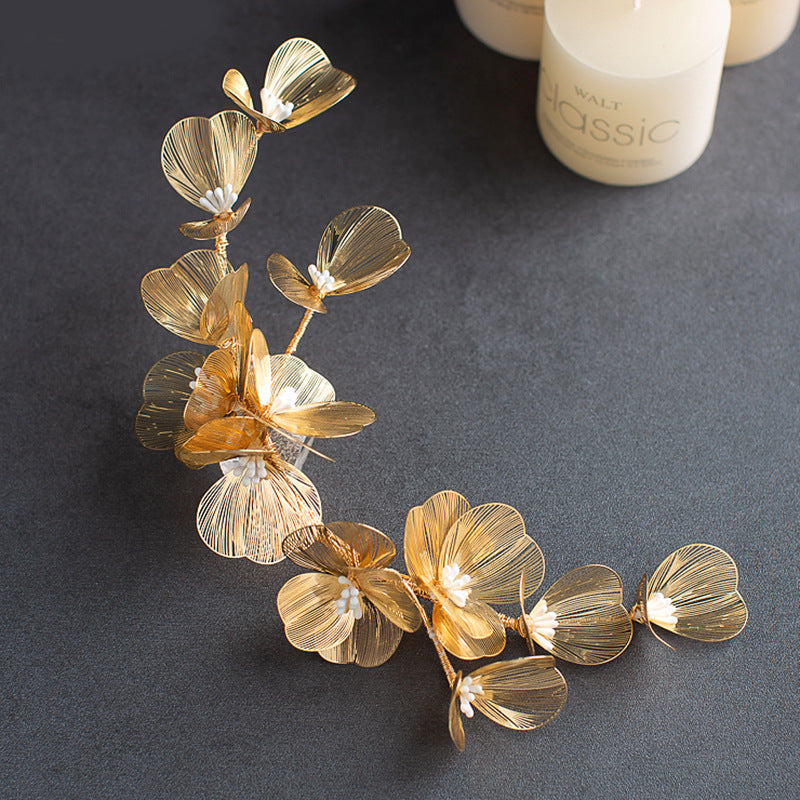 Golden Flower Bridal Headpiece with Matching Earrings