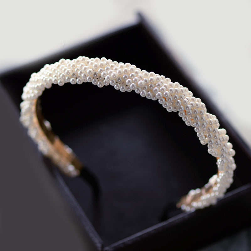 Trendy Pearl Beaded Hairband Wedding Hairpiece