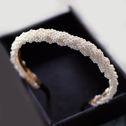 Trendy Pearl Beaded Hairband Wedding Hairpiece