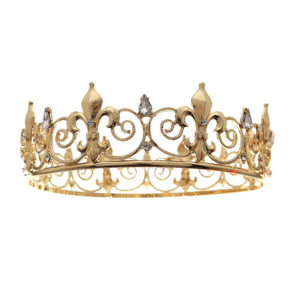 Vintage Gold Crown Headpiece with Rhinestones for Parties