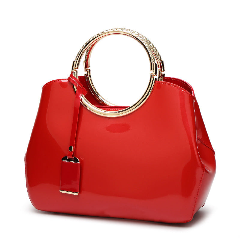 Glossy Red Patent Leather Handbag Trendy Shoulder Tote