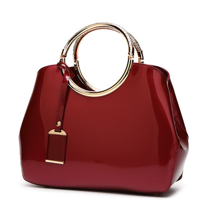 Glossy Red Patent Leather Handbag Trendy Shoulder Tote