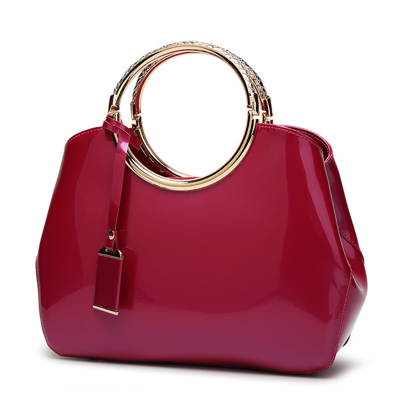 Glossy Red Patent Leather Handbag Trendy Shoulder Tote