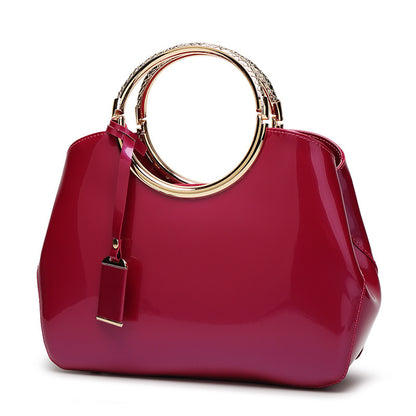 Glossy Red Patent Leather Handbag Trendy Shoulder Tote
