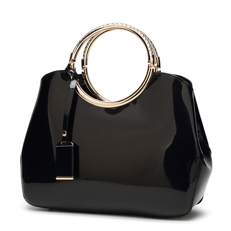 Glossy Red Patent Leather Handbag Trendy Shoulder Tote