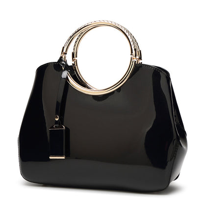 Glossy Red Patent Leather Handbag Trendy Shoulder Tote