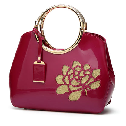 Fashionable Red Patent Leather Handbag Trendy Shell Bag