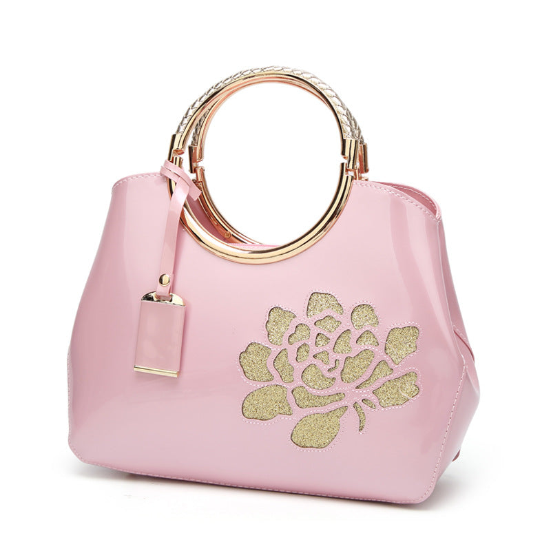 Fashionable Red Patent Leather Handbag Trendy Shell Bag