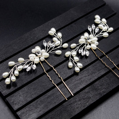 Handmade Pearl Crystal U Shaped Hairpin Bridal Hairpiece