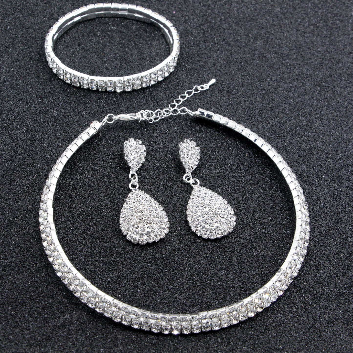 Crystal Bridal Jewelry Set Necklace Bracelet Earrings