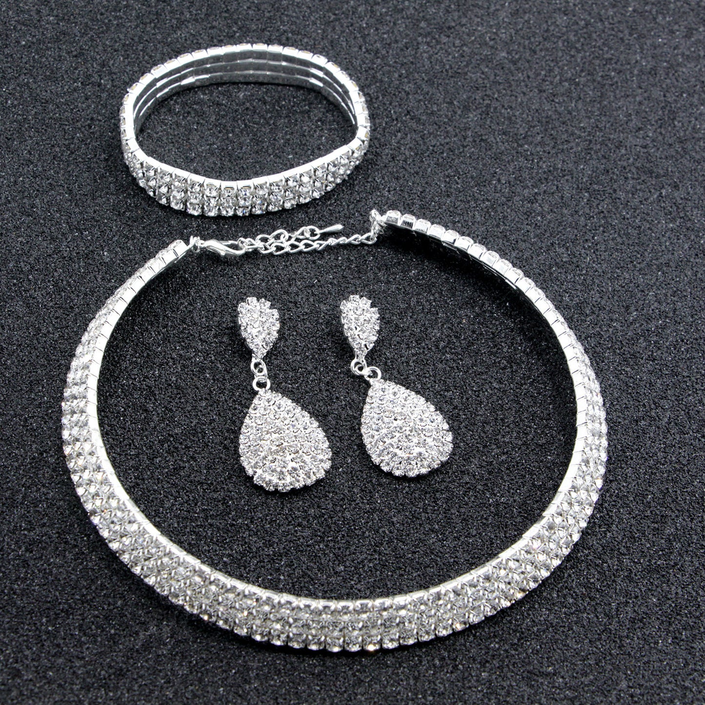 Crystal Bridal Jewelry Set Necklace Bracelet Earrings