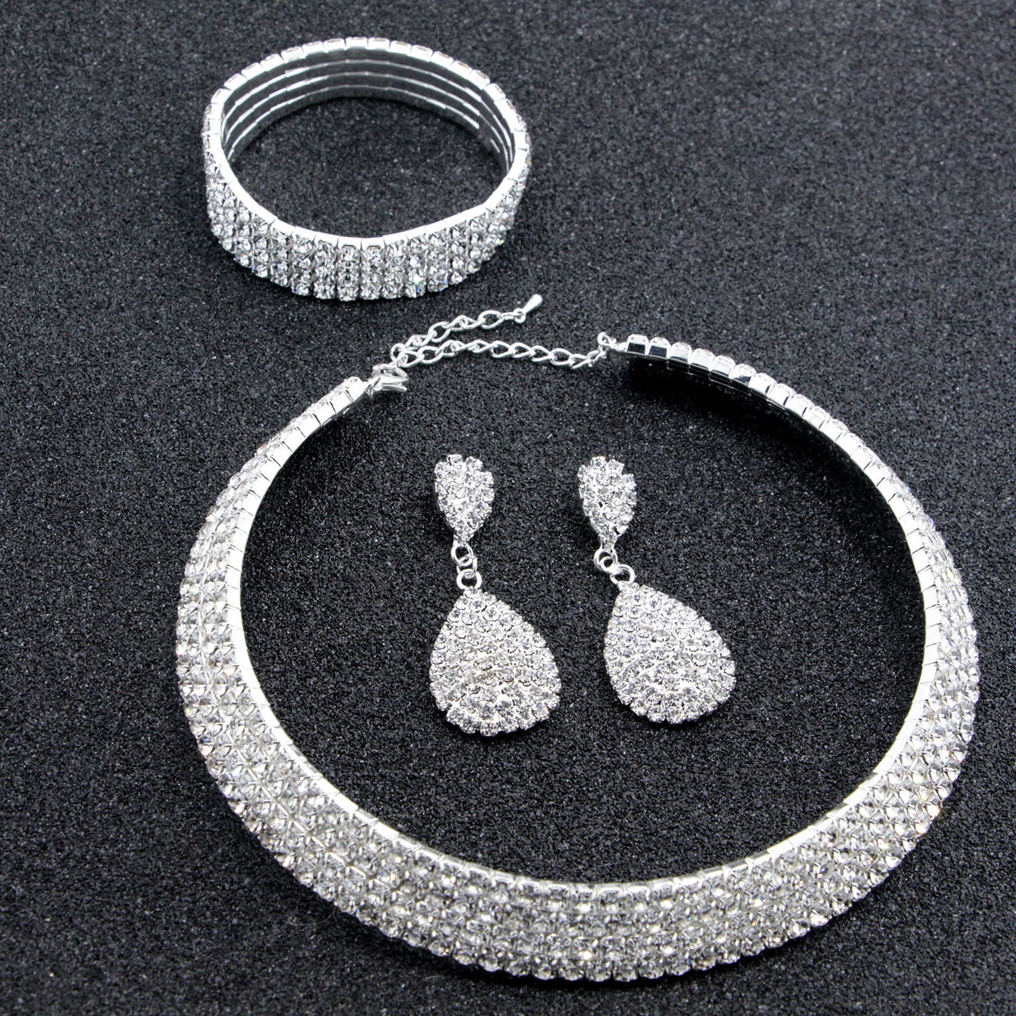 Crystal Bridal Jewelry Set Necklace Bracelet Earrings