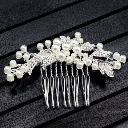 Silver Alloy Pearl Hair Comb Bridal with Crystal Accents