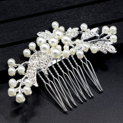 Silver Alloy Pearl Hair Comb Bridal with Crystal Accents