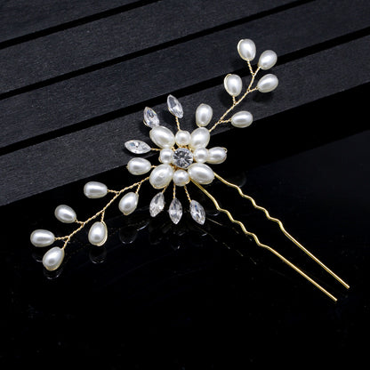 Handmade Pearl Crystal U Shaped Hairpin Bridal Hairpiece