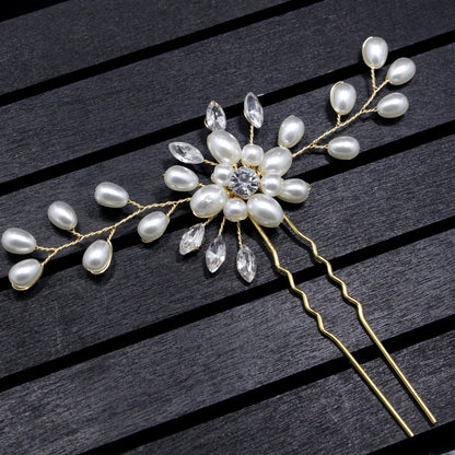 Handmade Pearl Crystal U Shaped Hairpin Bridal Hairpiece